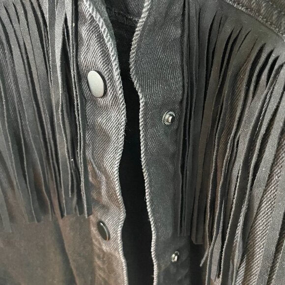 Zara Black Denim Western Jacket with Fringe - Picture 4 of 8